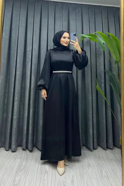 ASİL SATEN ELBİSE Siyah