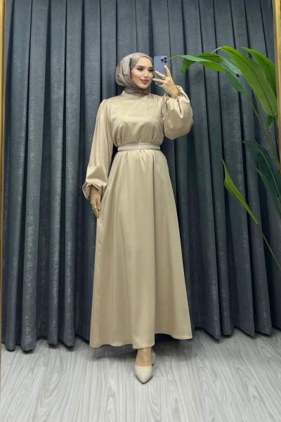 ASİL SATEN ELBİSE Krem