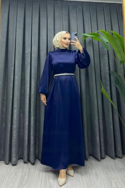 ASİL SATEN ELBİSE Lacivert