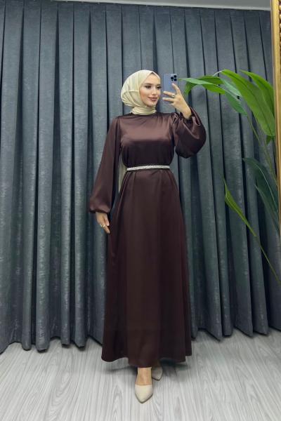 ASİL SATEN ELBİSE Kahverengi