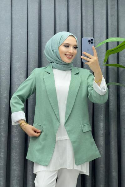 astarlı keten ceket Mint Yeşili