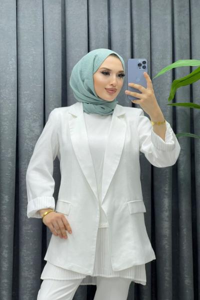 astarlı keten spor ceket Beyaz