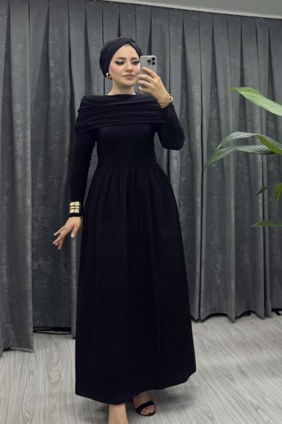 DRAPELİ  ELBİSE    Siyah