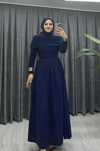 DRAPELİ  ELBİSE    Lacivert