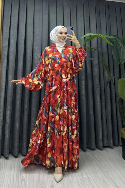 EFİL VİSKON ELBİSE Kırmızı