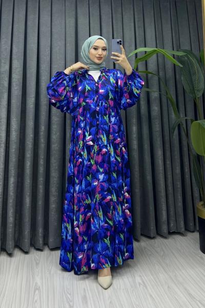 EFİL VİSKON ELBİSE Mavi