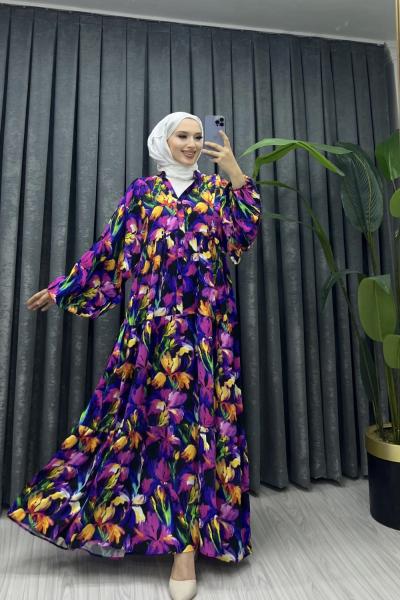 EFİL VİSKON ELBİSE Mor