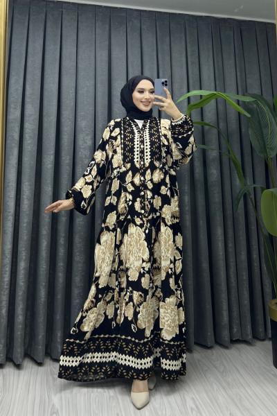 EFİL VİSKON ELBİSE Siyah Taş