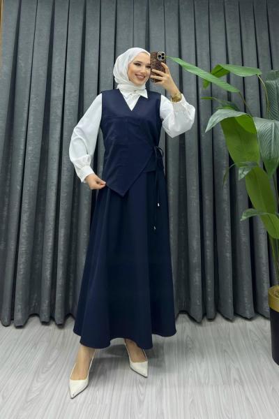 Etek gömlek yelek üçlü kombin takımımız Lacivert