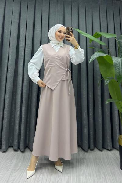 Etek gömlek yelek üçlü kombin takımımız Açık Gri