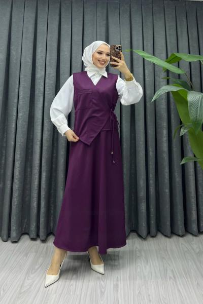 Etek gömlek yelek üçlü kombin takımımız Mor