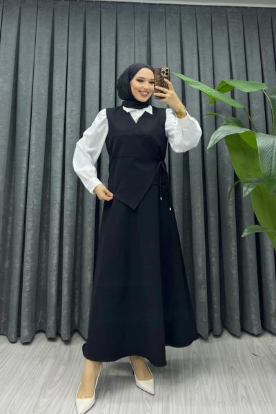 Etek gömlek yelek üçlü kombin takımımız Siyah