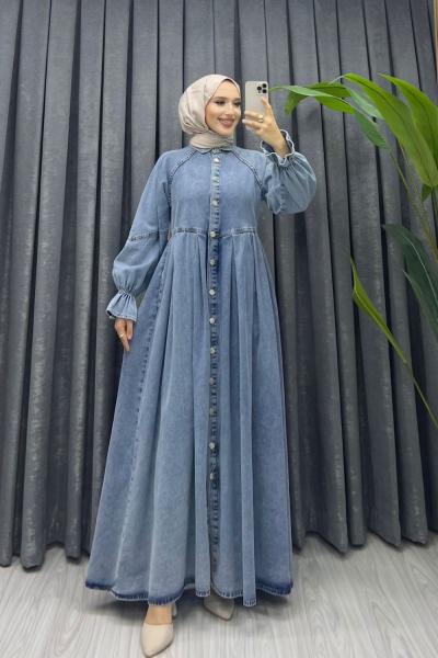 GELİNCİK KOT  ELBİSE Mavi