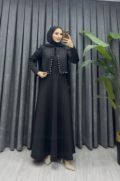 İNCİLİ CEKETLİ ELBİSE Siyah