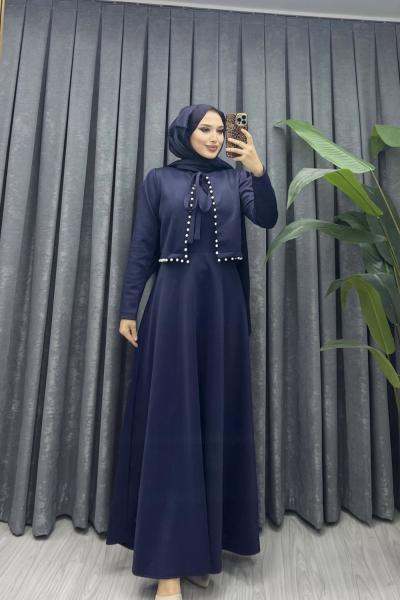 İNCİLİ CEKETLİ ELBİSE Lacivert