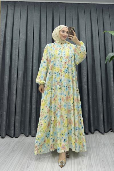 İTHAL TANSEL ELBİSE  Nefti Yeşili Sarı