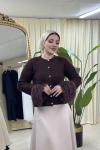 Kolu Peluş Detaylı Kalp Düğmeli Triko Hırka Kahverengi