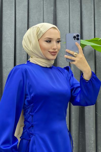 KRUSE SATEN ELBİSE Saks Mavisi