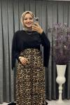 Leopar Desenli Pelerinli Elbise Siyah