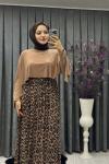 Leopar Desenli Pelerinli Elbise Vizon