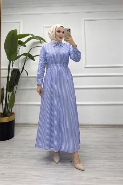 MAVİ ÇİZGİLİ ELBİSE Mavi