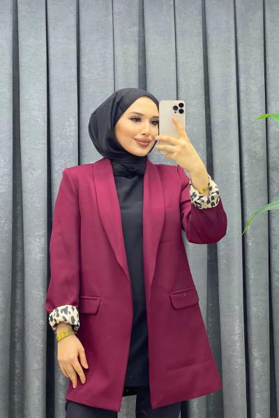 MUHTEŞEM LEOPAR DETAYLI BLAZER CELET Bordo