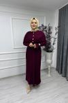 Pelerinli Maxi Elbise  Bordo