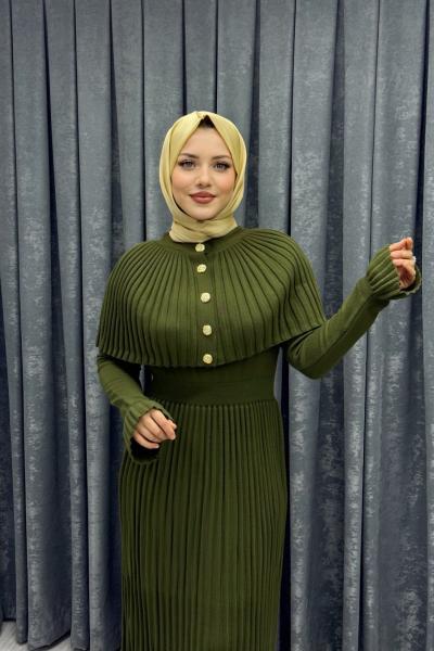 Piliseli Maxi Elbise  Yeşil