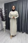 Piliseli Maxi Elbise  Taş Rengi