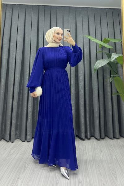 Prenses Abiye Elbise Saks Mavisi