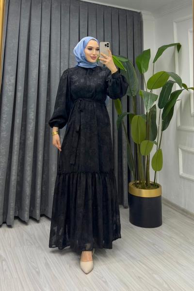 tam buy astarlı dantelli şifon Siyah