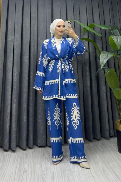 Yazın vazgeçilmezi kimono takım Petrol Mavisi