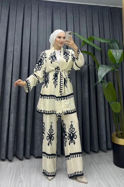 Yazın vazgeçilmezi kimono takım Krem