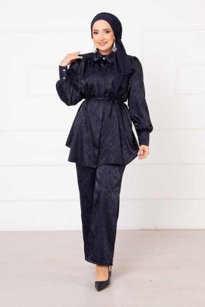 ZARA KUŞAKLI SATEN TAKIM Lacivert