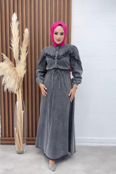 ZİNER KOT ELBİSE Siyah
